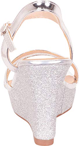 Women's Strappy Glitter Chunky Platform Wedge Sandal,6 B(M) US,Silver