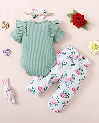 Baby Girl Clothes Newborn Girl Spring Outfits Ruffle Romper Floral Pants Set Infant Girl Clothes