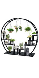 Fullwatt Plant Stand Indoor,5 Tier Half Moon Shape Ladder Flower Pot Stand Rack of 2,Metal Flower Shelf with 6 Hooks for Home Patio Lawn Garden Balcony Holder