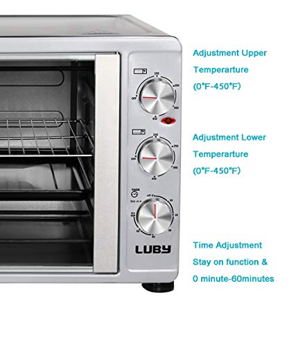 Luby Large Toaster Oven Countertop French Door Designed, 18 Slices, 14'' pizza, 20lb Turkey, Silver