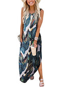 Summer Maxi Dress Casual Loose Beach Long Tank Dress Split with Pockets A19shuye-M