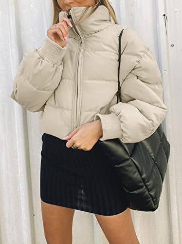 Women's Winter Cropped Puffer Jacket Oversized Zip-Up Quilted Puffy Short Down Coat