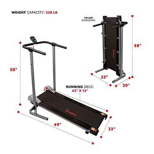 Sunny Health & Fitness SF-T1407M Foldable Manual Walking Treadmill, Gray