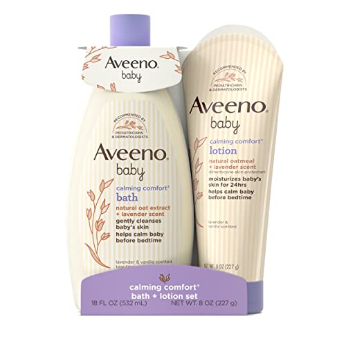 Aveeno Baby Calming Comfort Bath & Lotion Set, Night time Baby Skin Care Products