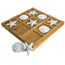Table Top Tic-Tac-Toe Board Game | 9" x 9" Wood Board Game | Perfect for Beach Décor | Plus Free Nautical eBook by Joseph Rains (White Starfish & Sand Dollars)