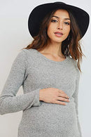 Women's Ribbed Maternity Knit Dress with Long Sleeve (Heather Grey, S)