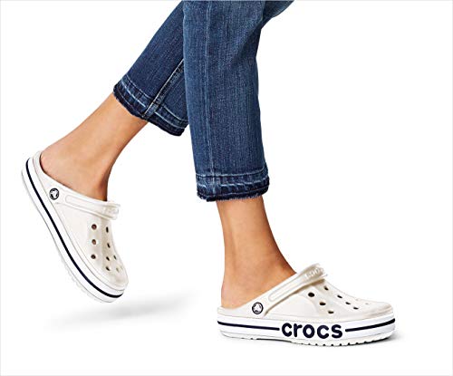 Crocs Unisex-Adult Bayaband Clogs, White/Navy, 6 Men/8 Women