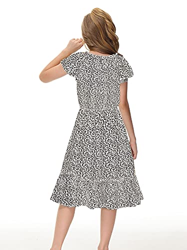 Girls Short Sleeve Dresses Fashion Print Swing Knee-Length Dress