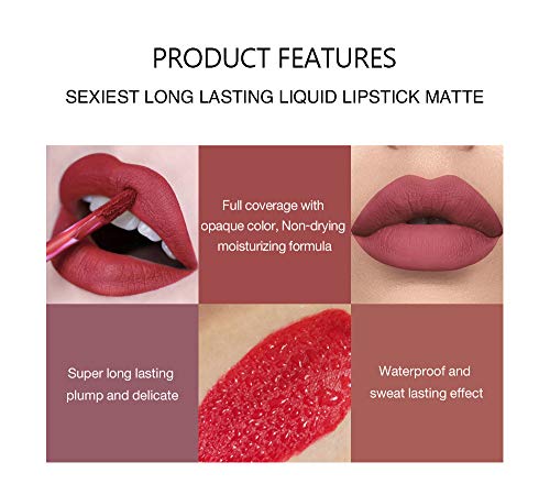 6Pcs Matte Liquid Lipstick Makeup Set, Lasting Wear Waterproof Lip Gloss