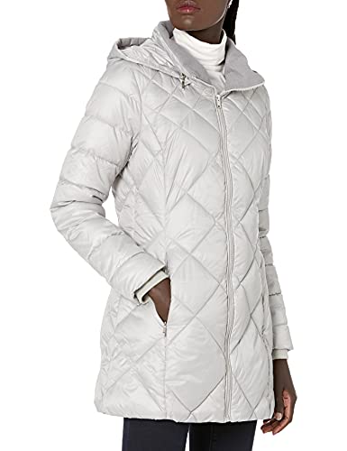 Women's Claremont Diamond Quilted Down Jacket with Removable Hood, Light Grey