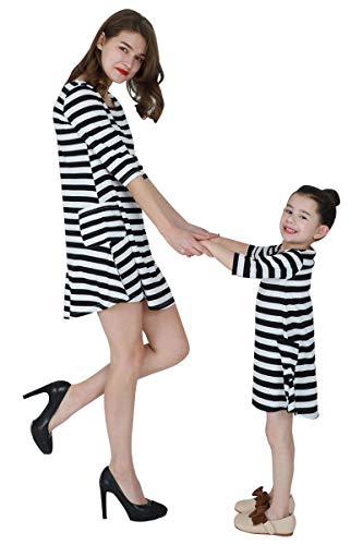 YMING Mommy and Daughter Dresses Matching Black and White Stripe Dress Mom,S