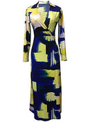 Locryz Women's V Neck 3/4 Sleeve Digital Printed Loose Long Maxi Party Dress