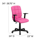 Mid-Back Pink Quilted Vinyl Swivel Task Office Chair with Arms