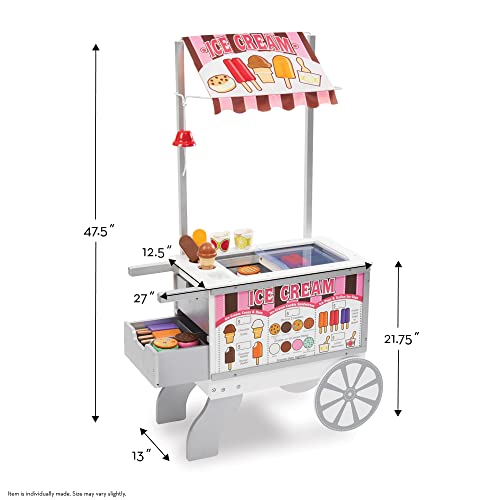 Wooden Snacks and Sweets Food Cart - 40+ Play Food pcs, Reversible Awning