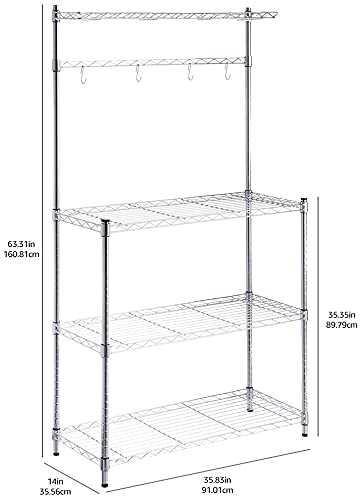 Kitchen Storage Baker's Rack with Wood Table, Chrome/Wood (36L x 14W x 63.4H)