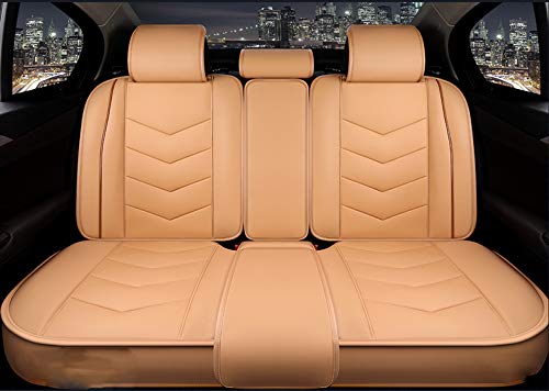 Luxury Leather ZFL Auto Car Seat Covers 5 Seats Full Set Universal Fit (Beige)