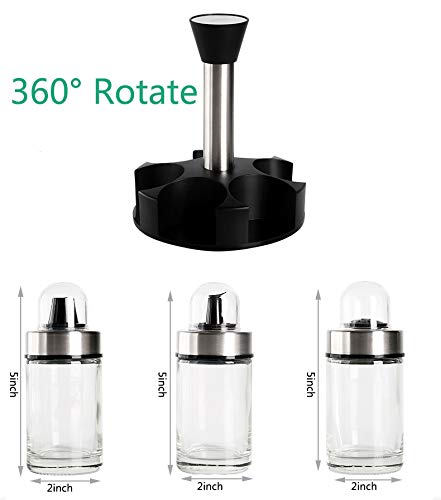 Oil and Vinegar Dispenser Set of 6 Bottles, Stainless Steel Salt and Pepper Holder