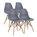 Shell Chair with Wood Legs for Kitchen, Dining, Living Room - Set of 4, Gray