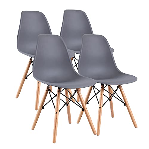 Shell Chair with Wood Legs for Kitchen, Dining, Living Room - Set of 4, Gray