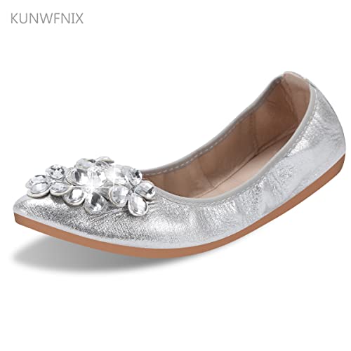 Women Ballet Flats Rhinestone Wedding Ballerina Shoes Foldable Sparkly Comfort Slip on