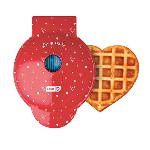 Mini Waffle Maker for Individual Waffles, Non-Stick Surfaces, 4 Inch, Red Love Heart