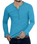 YTD Mens Casual Slim Fit Basic Henley Long Sleeve Fashion T-Shirt M Deep Teal