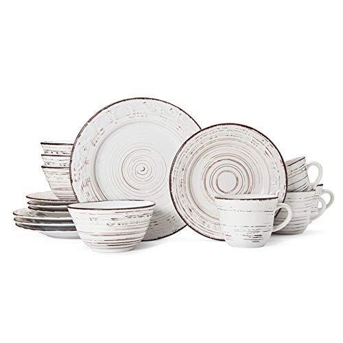 Trellis White 16-Piece Dinnerware Set, Service for 4, Distressed White