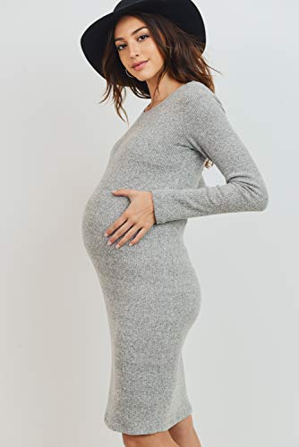 Women's Ribbed Maternity Knit Dress with Long Sleeve (Heather Grey, S)
