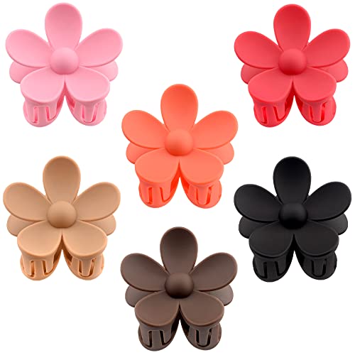 6 Pack 3 Inch Flower Claw Clips , Large Flower Hair Claw Clips for Women Thin Thick Curly