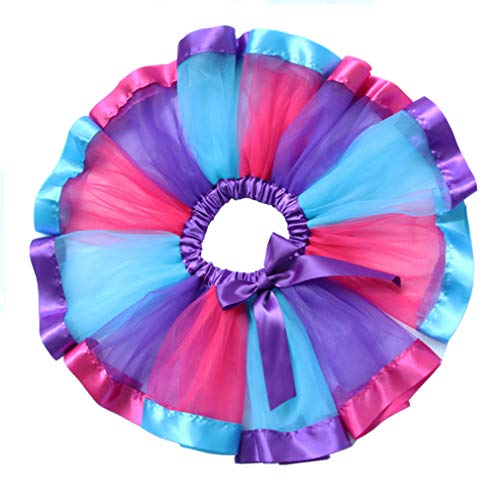 Little Girls Layered Tulle Rainbow Tutu Skirt with Unicorn T-Shirt,Headband and Birthday Sash (Deep Purple, 2-3T)