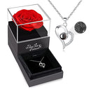 Preserved Real Rose with Necklace in 100 Languages, Anniversary Birthday Gifts
