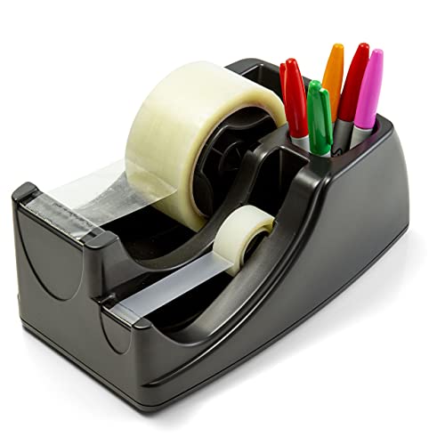 Recycled 2-in-1 Heavy Duty Tape Dispenser, 1" and 3" Cores, Black