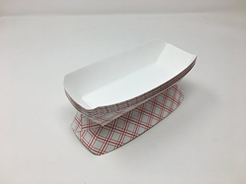 7 Inch Paper Hot Dog Tray in Red White Pattern. Pack of 100. Disposable, Made in USA