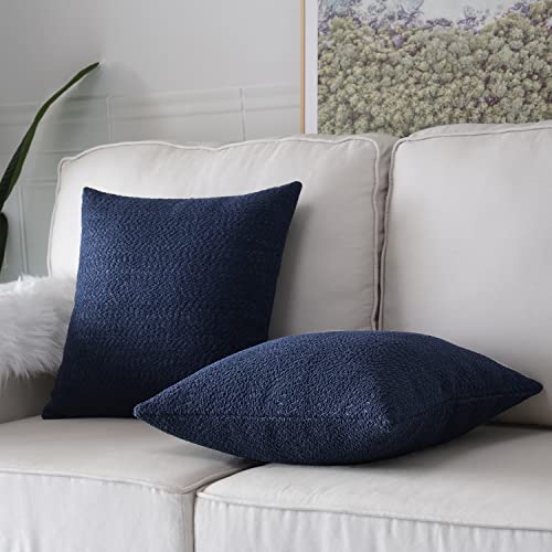 Set of 2 Decorative Boucle Like Square Throw Pillow Covers, Glamorous Comfy