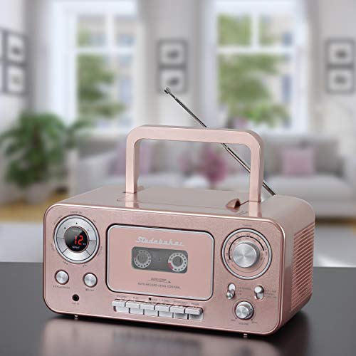 Portable Stereo CD Player with AM/FM Radio and Cassette Player/Recorder in Rose Gold