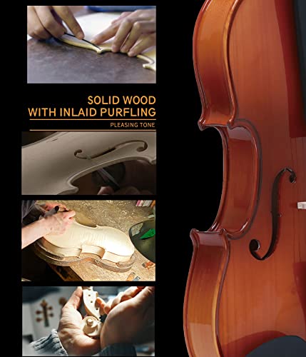 4/4 Student Standard Solid Wood Violin Outfit for Beginner Kids & Adults and W/Case