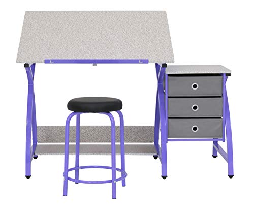 SD STUDIO DESIGNS 2 Piece Comet Craft Table | Angle Adjustable Top and Stool | Purple/Spatter Gray