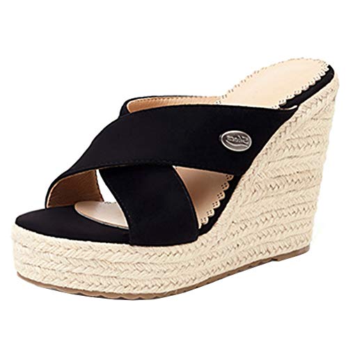 Women's Concise Platform Wedge Sandals Casual Slip On Casual Espadrille Mule Shoes