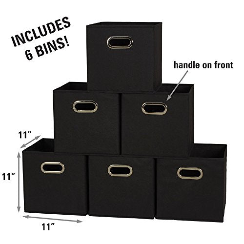 Foldable Fabric Storage Bins | Set of 6 Cubby Cubes With Handles | Black