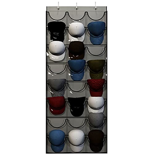 Baseball Hat Rack from Unjumbly, 24 Pocket Over-The-Door Cap Organizer