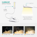 3000K Warm LED Rechargeable Book Light, Easy for Eyes, Clip on Reading Lights