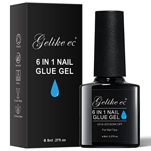 6 in 1 Nail Glue Gel for Acrylic Nails Long Lasting, Curing Needed UV Extension Glue