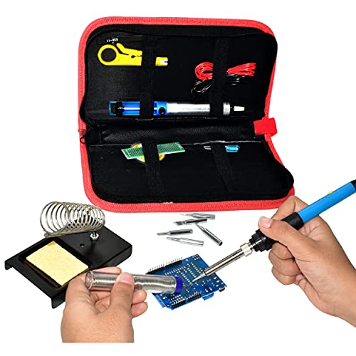 Soldering Iron Kit - Soldering Iron 60 W Adjustable Temperature, Solder Wire, Tweezers, Soldering Iron Stand, Soldering Iron Tips Set, Desoldering Pump, Solder Wick, Heatshrink Tubes [110 V, US Plug]