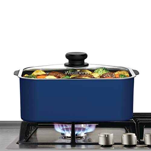 West Bend 87905B Large Capacity Non-stick Dishwasher Safe Variable Temperature Control Includes Travel Lid & Thermal Carrying Case, 5 quart, Blue