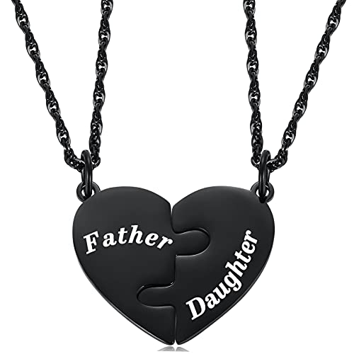 Father and Daughter Heart Matching Necklace Set for 2 - Daughter to Dad Father