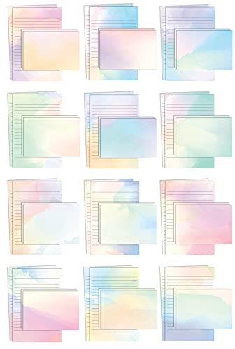 Mini Stationery Set, 100 Piece Set (50 Lined Watercolor Sheets + 50 Matching Envelopes)