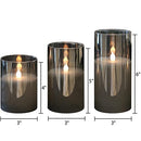 Gray Glass Battery Operated Flameless Led Candles with 10-Key Remote and Timer, Real Wax
