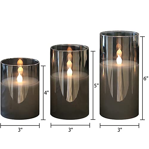 Gray Glass Battery Operated Flameless Led Candles with 10-Key Remote and Timer, Real Wax
