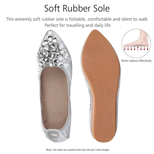 Women Ballet Flats Rhinestone Wedding Ballerina Shoes Foldable Sparkly Comfort Slip on