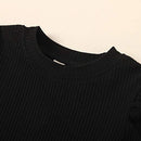 Toddler Baby Girls Leather Skirt Outfits Ribbed Sweater Shirt Tops + PU Leather Dress Fall